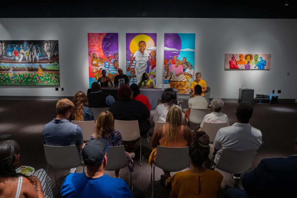 Audience seated for a talk in the Feature Gallery at the National Museum of African American Music